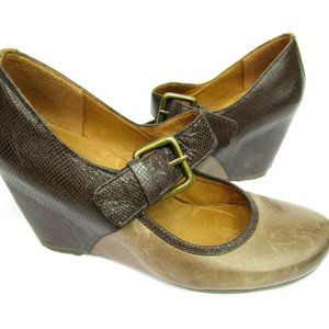Naya Jacinta Mary Jane Wedge Heels Brown Leather 7